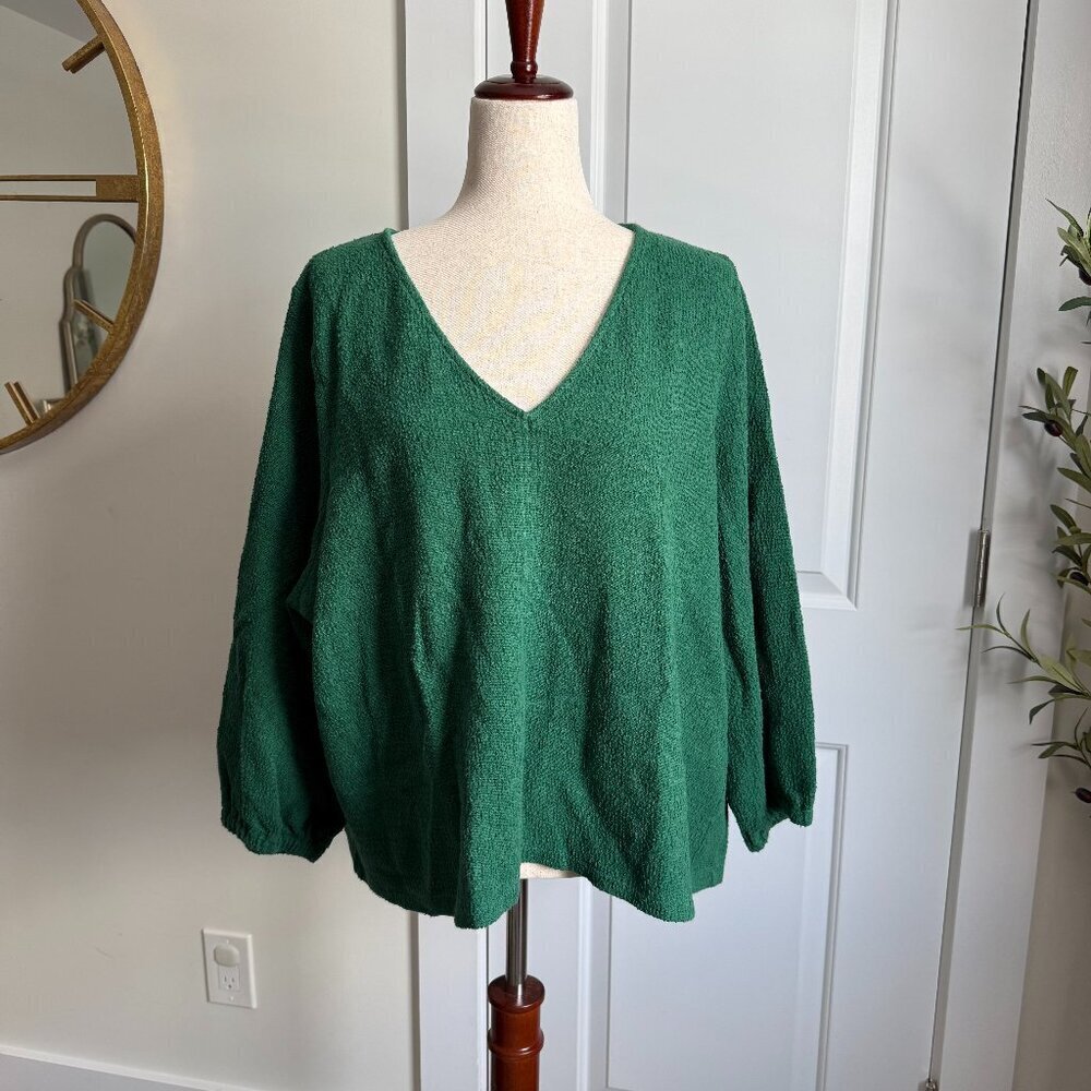 Madewell Textured Long Sleeve V Neck Top Size 2X Green - Picture 1 of 6